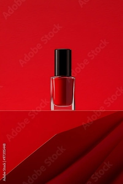Fototapeta Bold Red Nail Polish Bottle Mockup on Minimalist Background