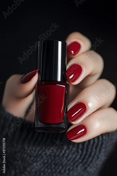 Fototapeta Bold Red Nail Polish Bottle Mockup on Minimalist Background