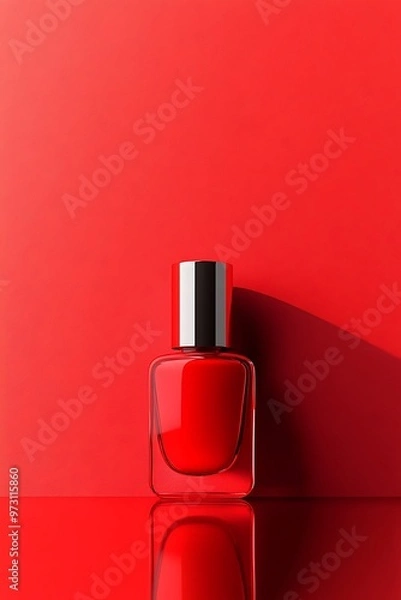 Fototapeta Bold Red Nail Polish Bottle Mockup on Minimalist Background