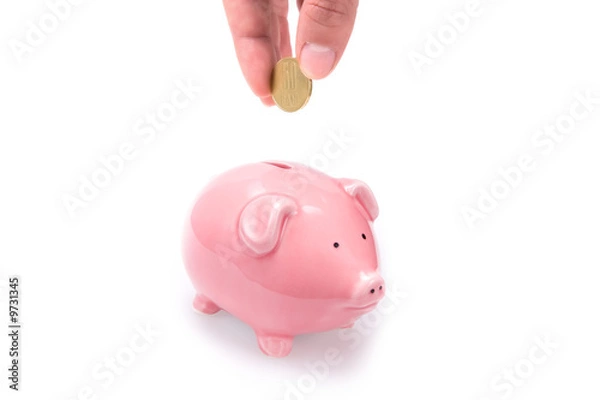 Fototapeta Putting money in piggy bank