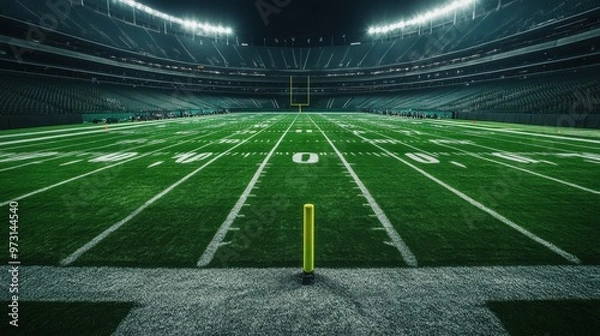 Fototapeta "Illuminated Football Field Ready for Game Day"