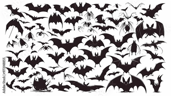 Fototapeta 30 different bat silhouettes