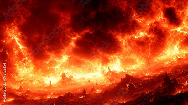 Obraz Fiery landscape depicting apocalyptic destruction and chaos