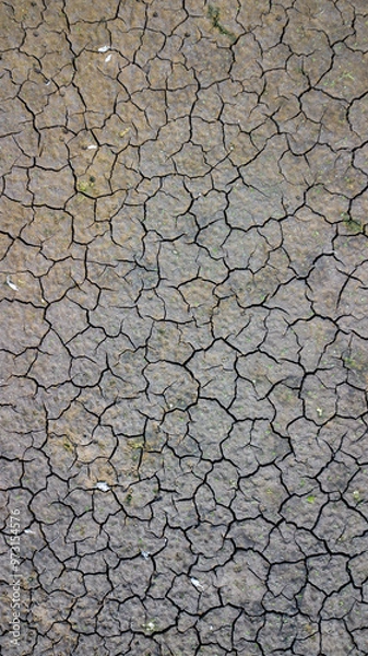 Fototapeta A dry lake is a waterless basin with a cracked, saline and dusty bed, caused by climate change