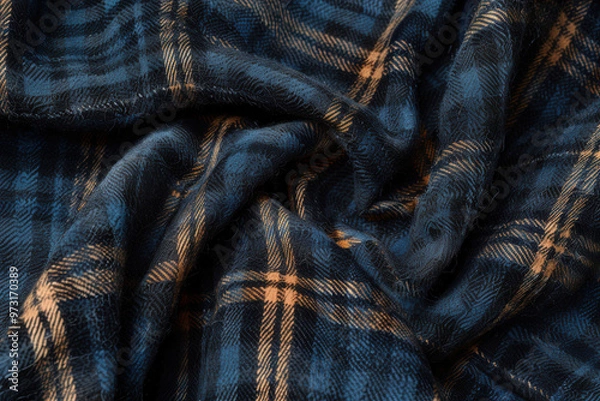 Fototapeta A cozy dark blue and orange flannel texture featuring a classic plaid pattern