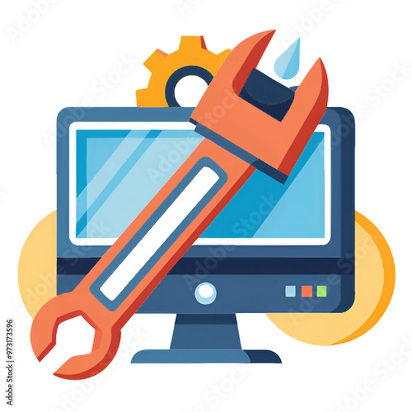 Fototapeta ноутбук с гаечным ключом и отверткой