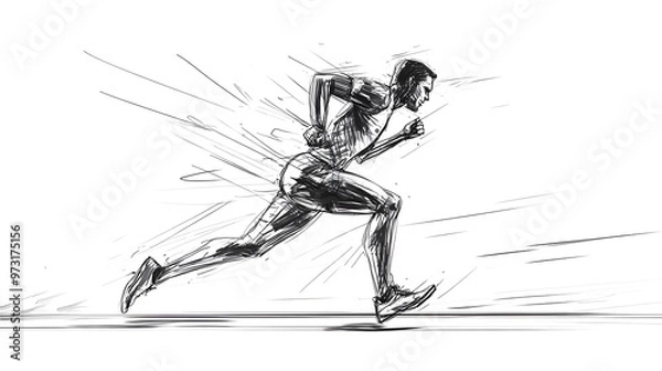Obraz Powerful Athlete Sprinting with Dynamic Motion Sketch
