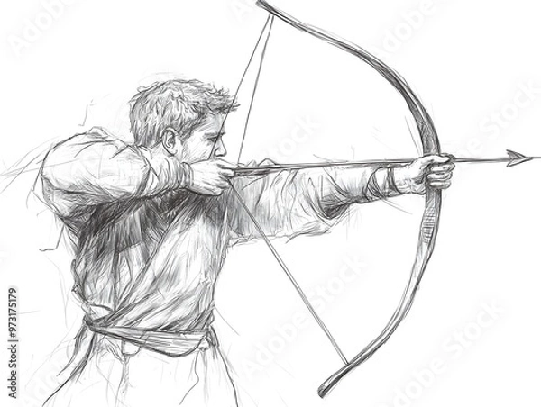 Fototapeta Skilled medieval archer aiming his bow and arrow in a conceptual