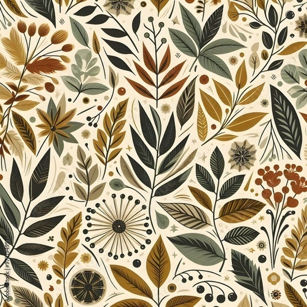 Fototapeta Seamless Floral Leaf Pattern Design Wallpaper Nature Design for Vintage Art Decoration Ornament Background 