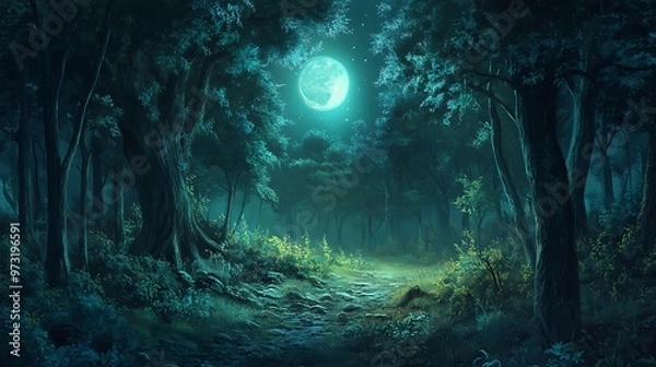 Obraz Mystical Moonlight Path in a Tranquil Forest