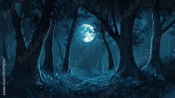 Fototapeta Mystical Moonlight Forest Path