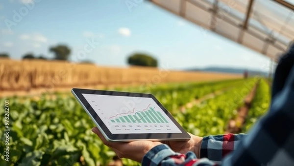 Obraz Farmer Analyzing Crop Growth Data on Tablet in Field