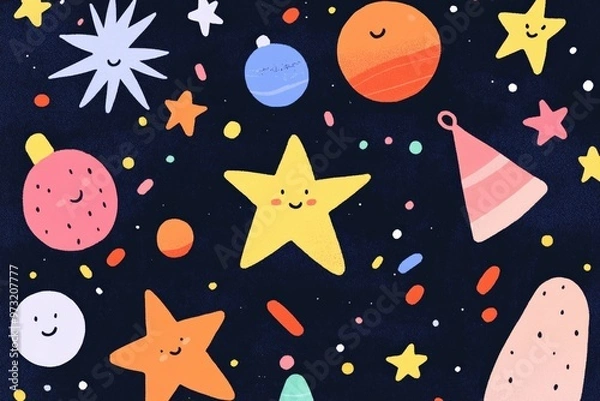 Fototapeta Bridge over the river, pink and purple sky with stars. Seamless looping 4k time-lapse video animation background. Beautiful simple AI generated image