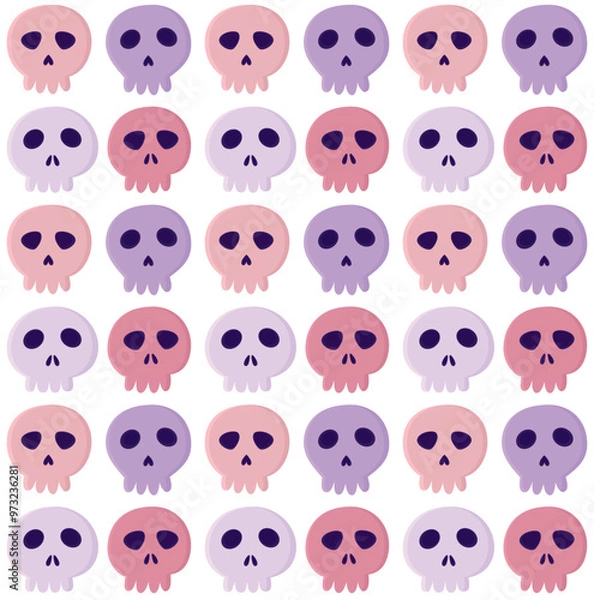 Fototapeta Seamless pattern with cute pink skulls. Vector halloween background