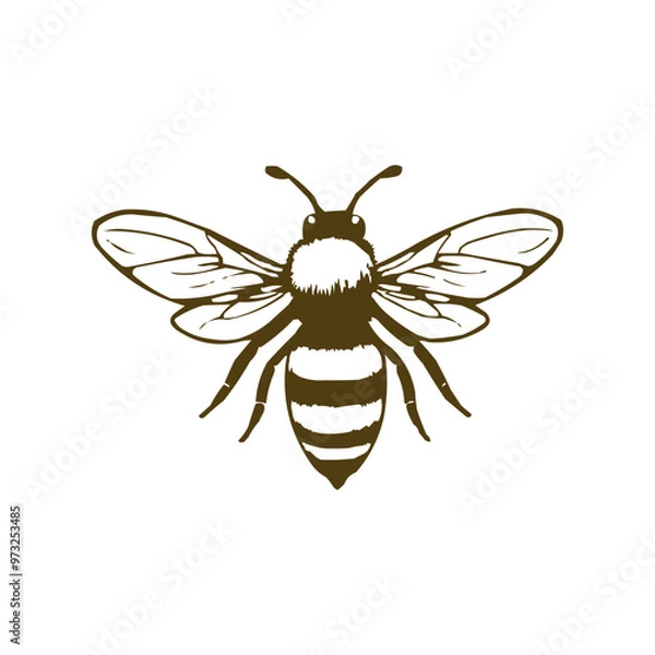 Obraz Honey bee editable vector logo. Hand drawn engraving style illustrations.