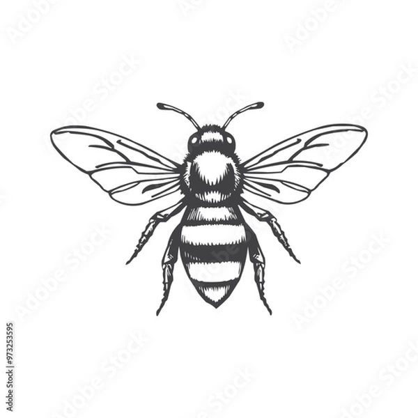 Obraz Honey bee editable vector logo. Hand drawn engraving style illustrations.
