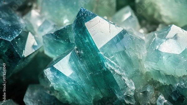 Fototapeta Polished dioptase crystal captured in a detailed macro image with vivid teal tones.