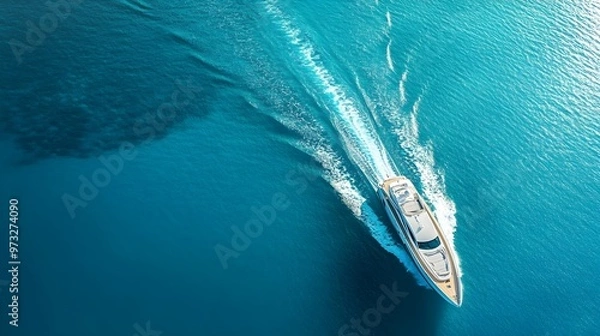 Fototapeta A sleek luxury yacht gliding through calm turquoise waters, showcasing its elegant lines and modern design