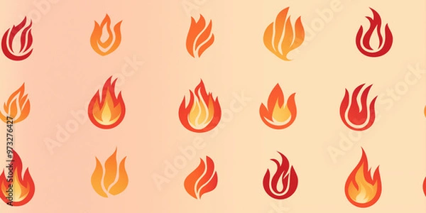 Fototapeta Fire pattern with stylized flames in red, orange, and yellow tones. Seamless tile design, suitable for hot, energetic, or fire-themed projects.