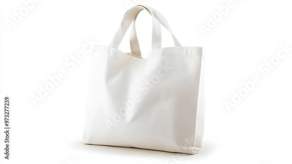 Fototapeta This stylish canvas tote bag is made from recycled materials and features a white exterior. Its cotton woven handles provide comfortable carrying. Pair it with casual attire for effortless style