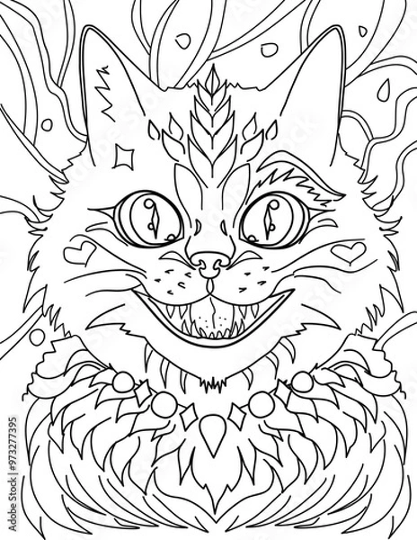 Fototapeta cat smiling coloring page vector hand-drawing