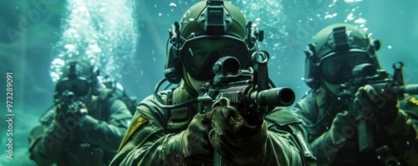 Fototapeta Underwater Soldiers Conducting a Covert Operation.