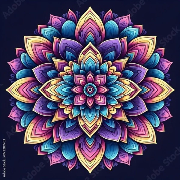 Obraz Colorful Flower on Black Background Intricate Geometric Designs and Celestialpunk Inspiration Wallpaper 