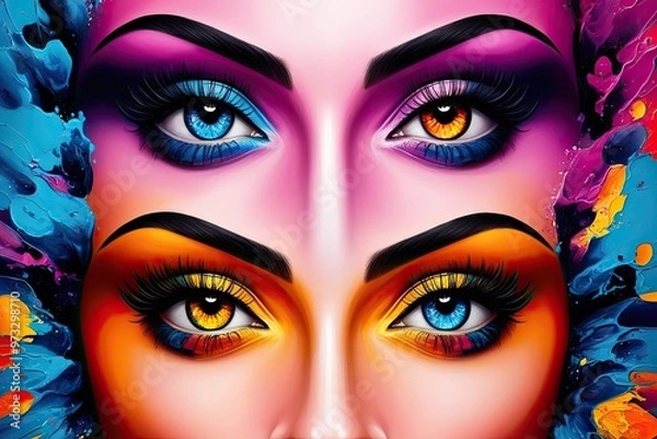 Fototapeta Vibrant Abstract Painting of Women's Eyes with Bold Colors and Captivating Background