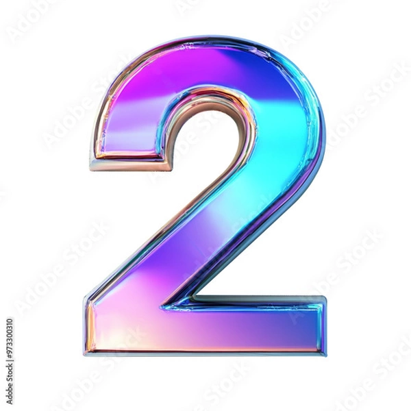 Fototapeta Hologram metallic 2 number alphabet balloon Realistic 3D on white background. Generative AI