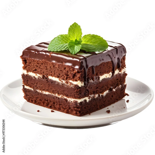 Fototapeta chocolate cake with mint  isolated on a transparent  background