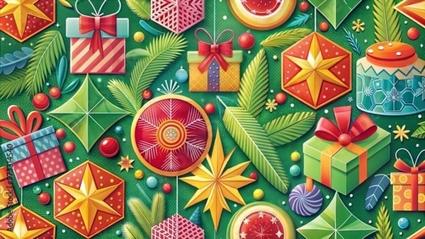Obraz Christmas Gift Wrapping Pattern, Festive Holiday Design
