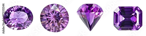 Obraz Elegant Purple Amethyst Gemstones Collection – Various Cut Styles