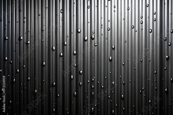 Fototapeta corrugated, background, water drop, texture, surface, metal, light fade,black, Black corrugated metal wall texture with a light fade and water droplets on the surface