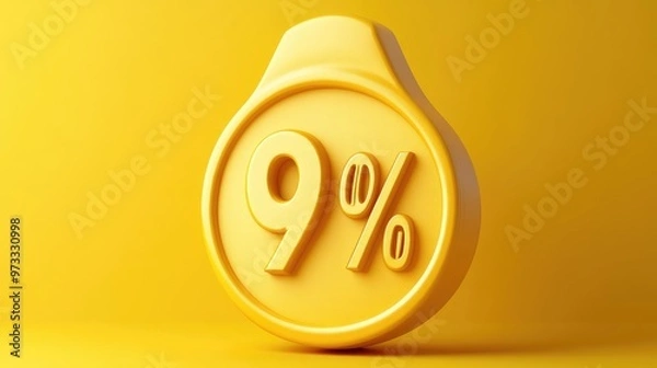 Fototapeta  Bright Yellow Bell Icon with Discount Badge and Percentage Off Label, Perfect for Promotions and Sales Illustrations