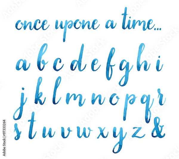 Fototapeta blue watercolor calligraphic hand drawn font.