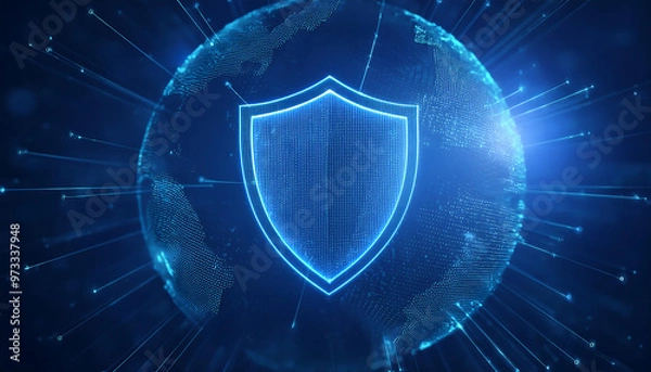 Fototapeta digital background with shield and lock for security