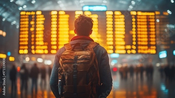 Fototapeta Business traveler navigating the airport terminal