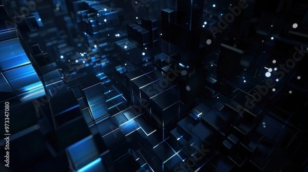Obraz Abstract Blue and Black 3D Cube Pattern