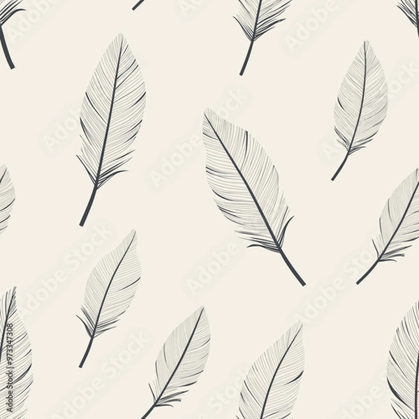 Fototapeta Boho style simple seamless pattern with feathers