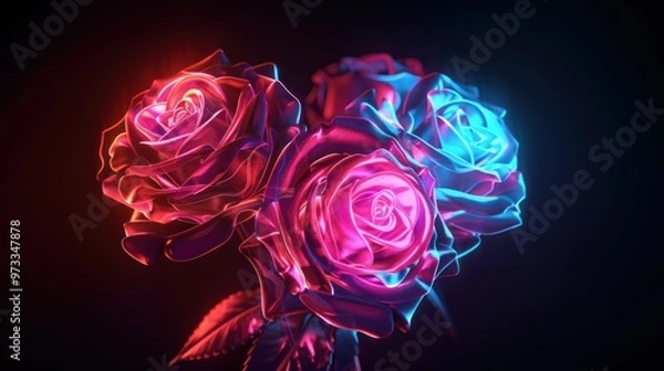 Obraz Neon Roses in Dark Background