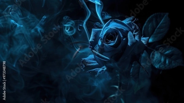 Obraz Mystical Blue Rose Enveloped in Smoke