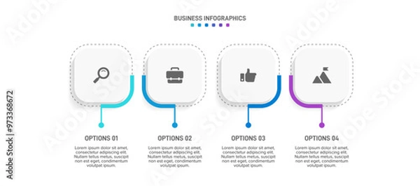 Obraz Horizontal progress bar featuring 4 arrow-shaped elements, symbolizing the four stages of business strategy and progression. Clean timeline infographic design template. Vector for presentation