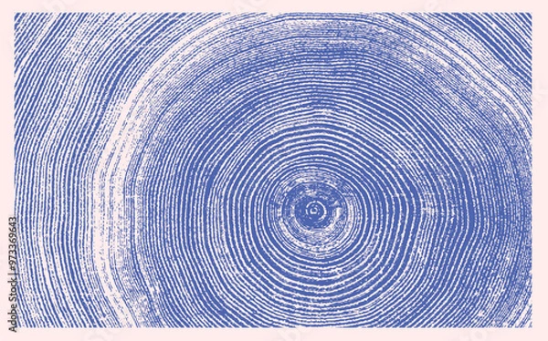 Fototapeta Decorative wood block prints of growth rings. Monotone pink and blue botanical tree rings and impression print.