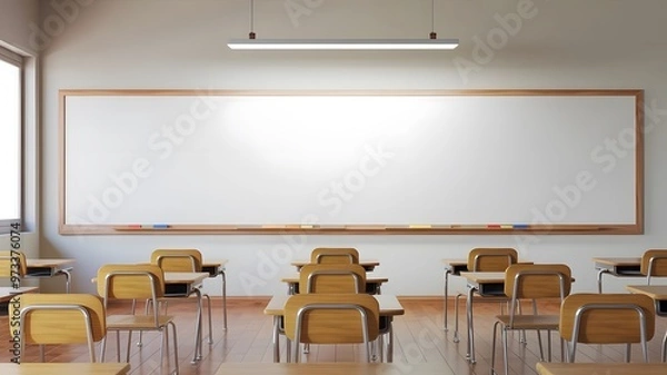 Obraz Blank Whiteboard in the Classroom Setting Mockup