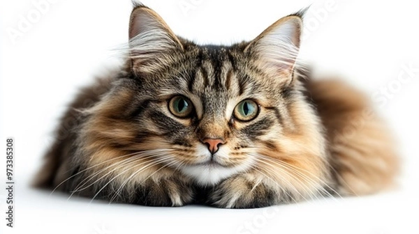 Fototapeta isolated russian cat on white background perfect for pet photography or showcasing the breed's distinctive features in a minimalist style