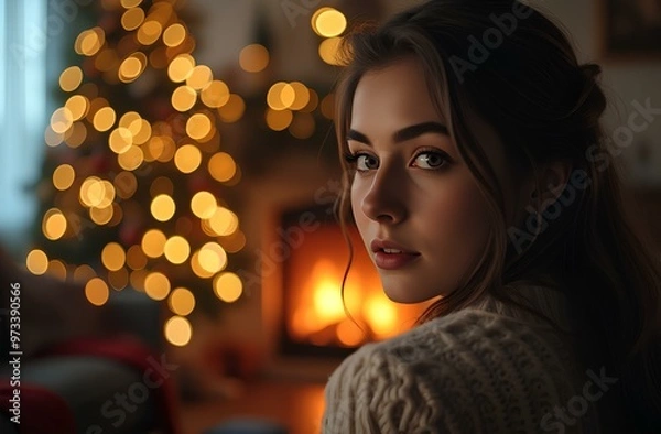 Obraz девушка в новогоднюю ночь 