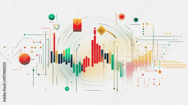 Fototapeta charts and graphs with statistics to innovative analyze business potential and forecast future development of companies growth.