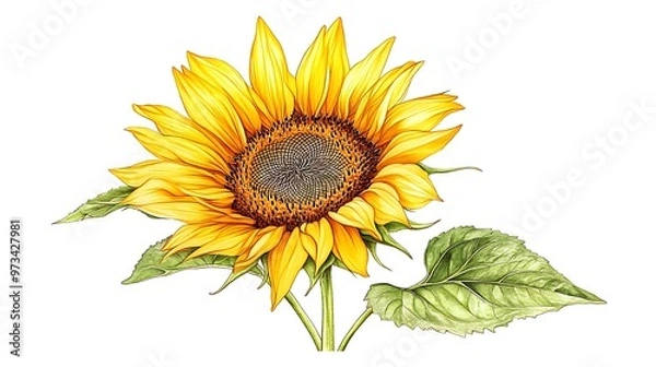 Fototapeta A vector drawing of a sunflower with bold outlines and detailed seeds, rendered in sharp focus on a white background