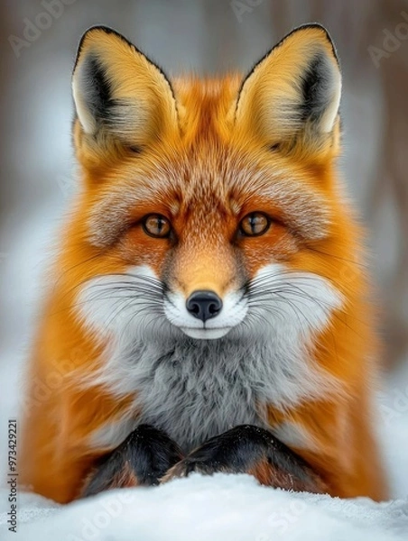 Obraz Close-up Portrait of a Red Fox with Sharp Eyes and a Black Nose