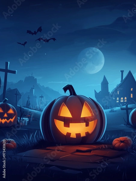 Obraz halloween background with pumpkin and bats